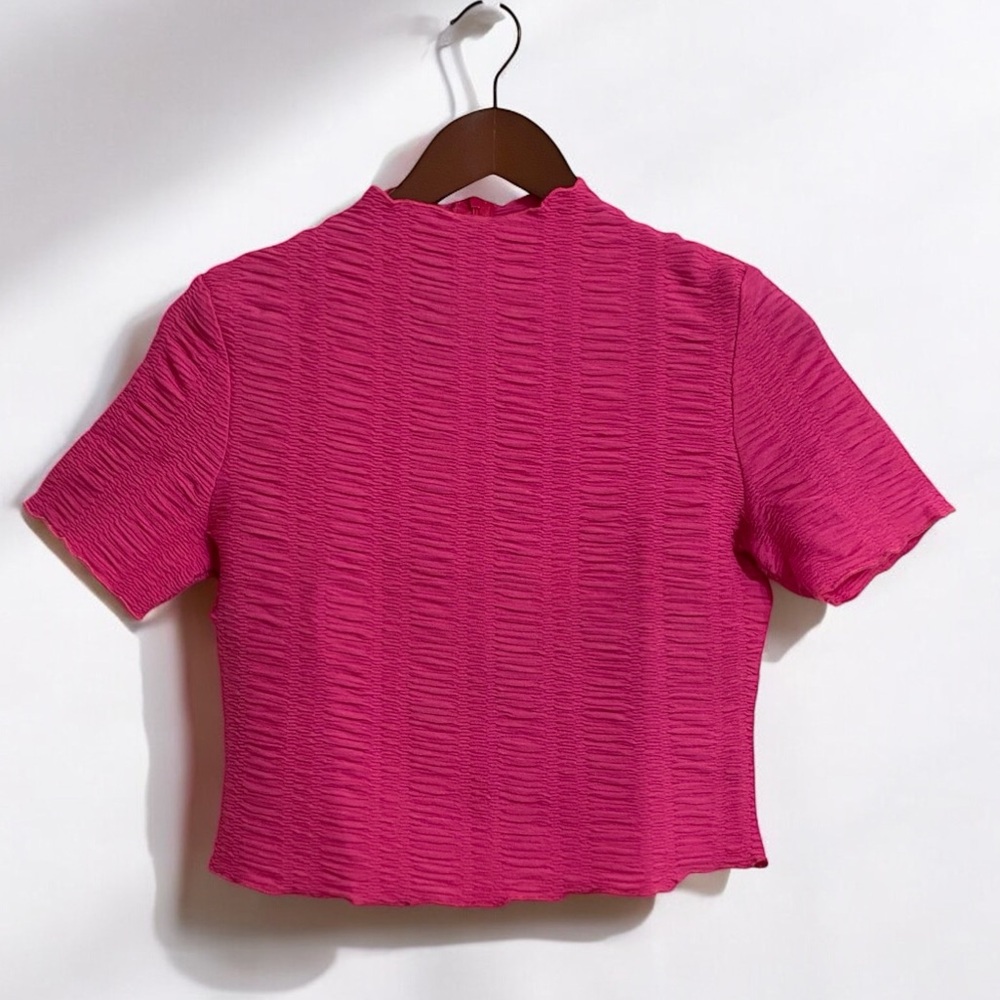 Cropped Urban Revivo Pink Ribbed Top Short Sleeve Sz 8
